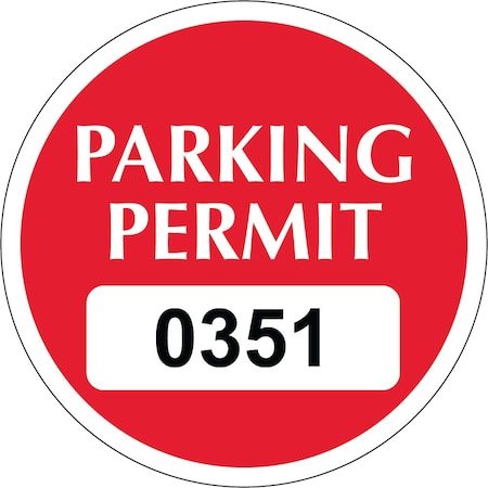 Lustre-Cal Vinyl Permanent Parking Permit Dark Red 2in x 2in  Circle Serialized 351-400, 50PK 253757PvWh1RdDi0351